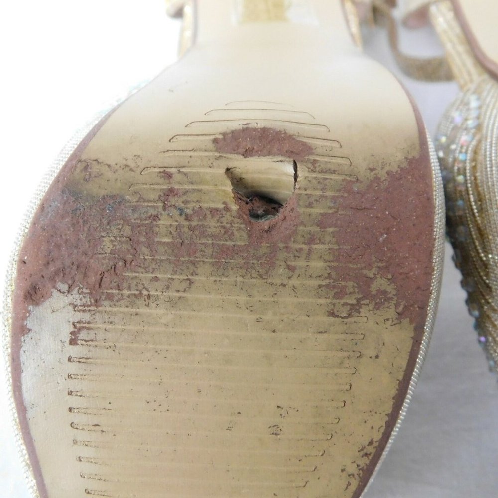 Fashion Focus Women Size 10 Gold Colored Rhinestone Peep Toe 5" Heel 1.5" Platfo - Picture 10 of 12
